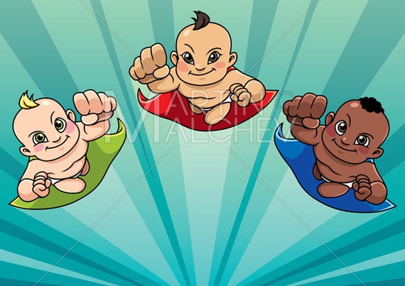 Bebes Volants Illustration Vectorielle Heros Super Etsy
