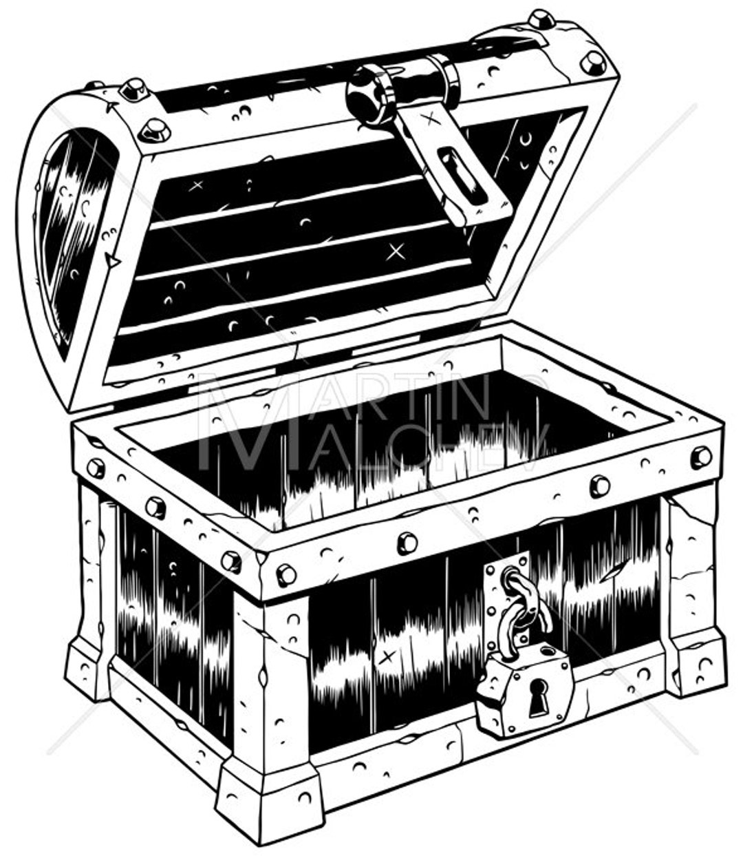 Empty Chest Line Art Vector Illustration. Treasure, Treasure Chest
