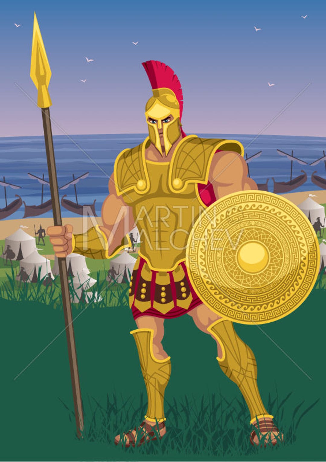 Achilles Vector Cartoon Clipart Illustration. Troy, Trojan, War, Iliad