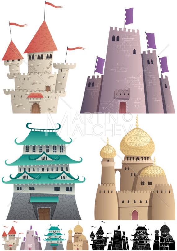 Castillos de dibujos animados en blanco Vector Cartoon - Etsy España