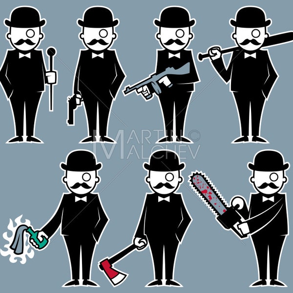 Hipster gefährlich - Illustration. Mann, Herr, Herr, Kerl, Charakter, Verbrecher, Mörder, Erpresser, Gangster, Gangster, Schläger, Monopol