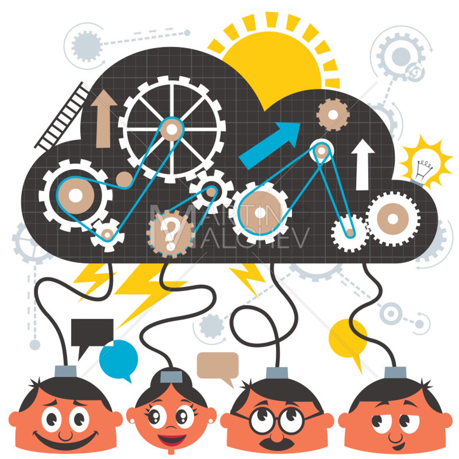 Brainstorming Vector Cartoon Illustration. Brain, Storm, Mind, Teamwork