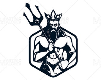 Poseidon God Logo  - Vector Illustration. neptune, god, roman, greek, mascot, symbol, logo, design, mythology, greek mythology, fantasy,