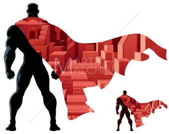 Superhero Skyline Silhouette - Etsy