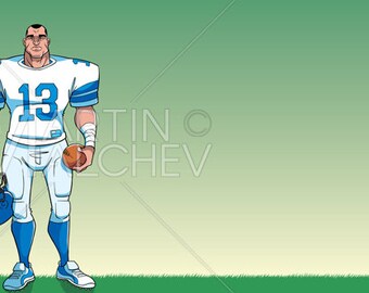 American Football Player Background - Vector Cartoon Illustration.