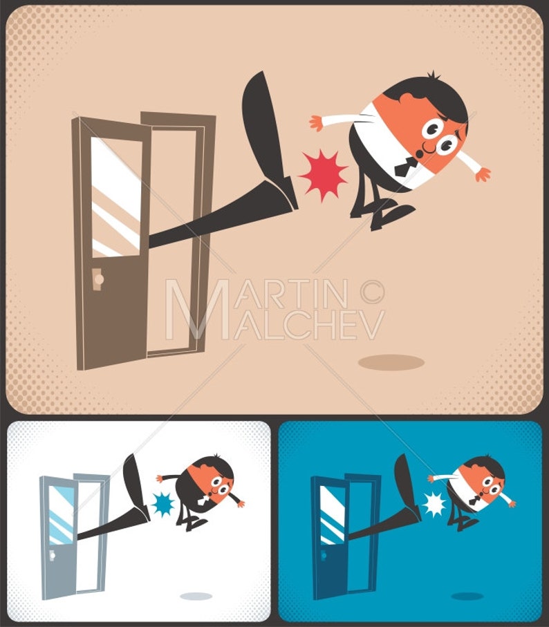 Kicked Out Vector Cartoon Illustration. Kick, Out, Kick Out, Fired