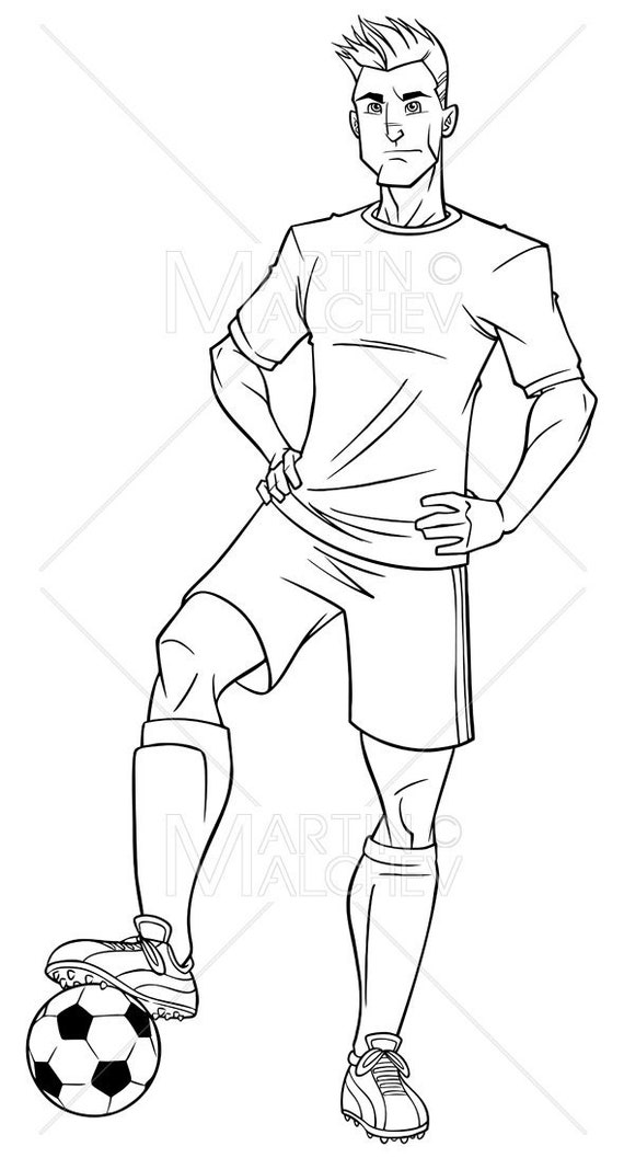 Football Player Line Art Vector Illustration Man Football Etsy