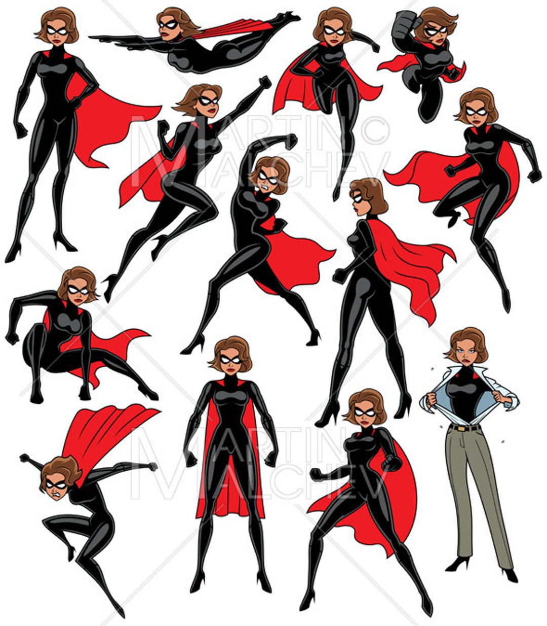 Super Heroine Set Vector Cartoon Clipart Illustration. Etsy