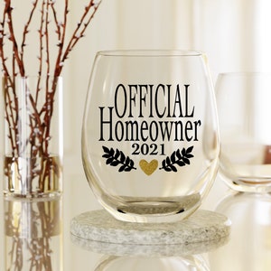 New Home Owner Gift, Stemless wine glass, House warming gift, Official HomeOwener, Real Estate Client Gift, Closing Gift, New Home Gift