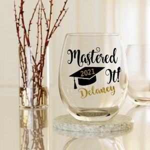 Mastered It Wine Glass, Graduation Gift, Class Of 2023, Grad Wine Glass, Graduation Wine Glass, Masters Degree Gift, Graduate Gift image 2