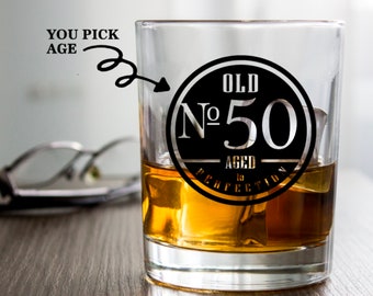 Fifty Birthday Gift, Birthday Whiskey Glass, Gift for Him, Husband Birthday, 50th Birthday Gift for Man, Father Birthday Gift, Age to