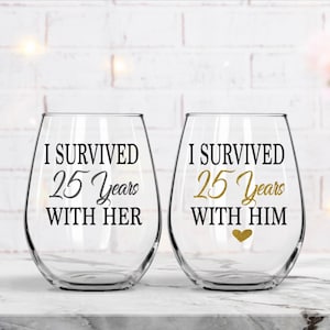 25th Anniversary Gift, 25th Anniversary Wine Glasses,Funny Anniversary Gift, Parents Anniversary Gift, Anniversary Gift Set, Grandparents