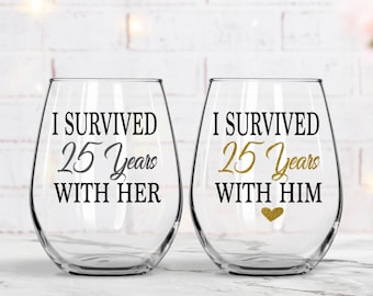 25th Anniversary Gift, 25th Anniversary Wine Glasses,Funny Anniversary Gift, Parents Anniversary Gift, Anniversary Gift Set, Grandparents