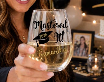 Mastered It Wine Glass, Graduation Gift, Class Of 2026, Grad Wine Glass, Graduation Wine Glass, Masters Degree Gift, Graduate Gift
