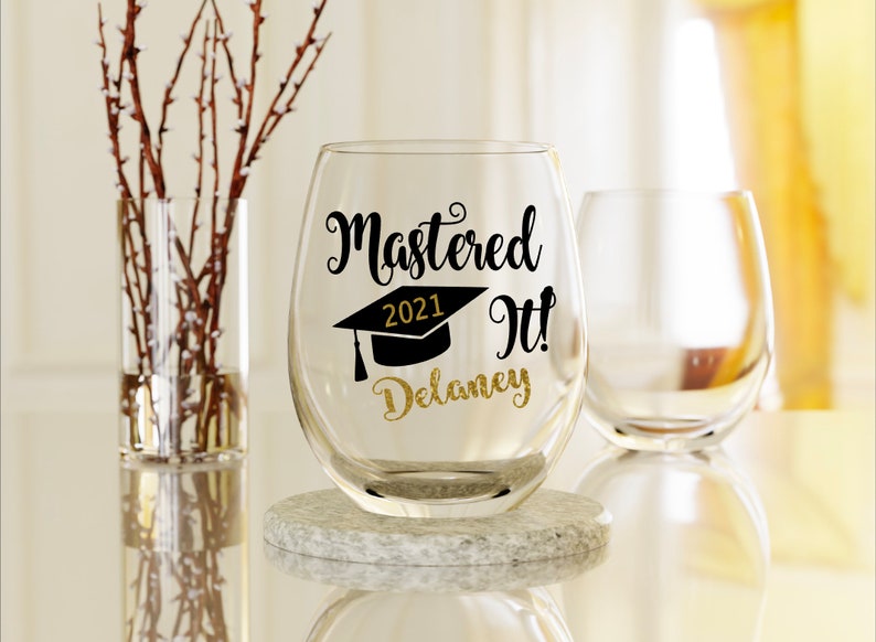 Mastered It Wine Glass, Graduation Gift, Class Of 2023, Grad Wine Glass, Graduation Wine Glass, Masters Degree Gift, Graduate Gift image 2