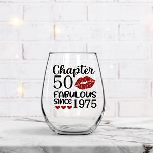 50th Birthday gift for Woman, Fifty Birthday Gifts, Birthday Wine Glass, 50th Birthday Wine Glass. Gift for Her,Personalized Gift
