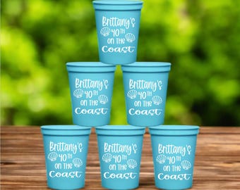 Birthday toast on the coast Birthday Cups, Beach  Party, Coastal 40th Birthday Party, Birthday Squad, 50th Beach Birthday, 30th Bday Trip