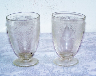 Pair of Footed Embossed Juice Glasses
