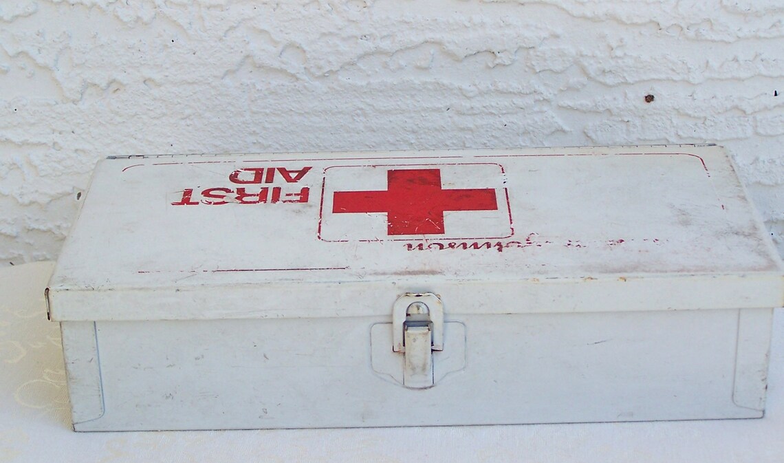 Johnson & Johnson Metal First Aid Box with First Aid Guide Etsy