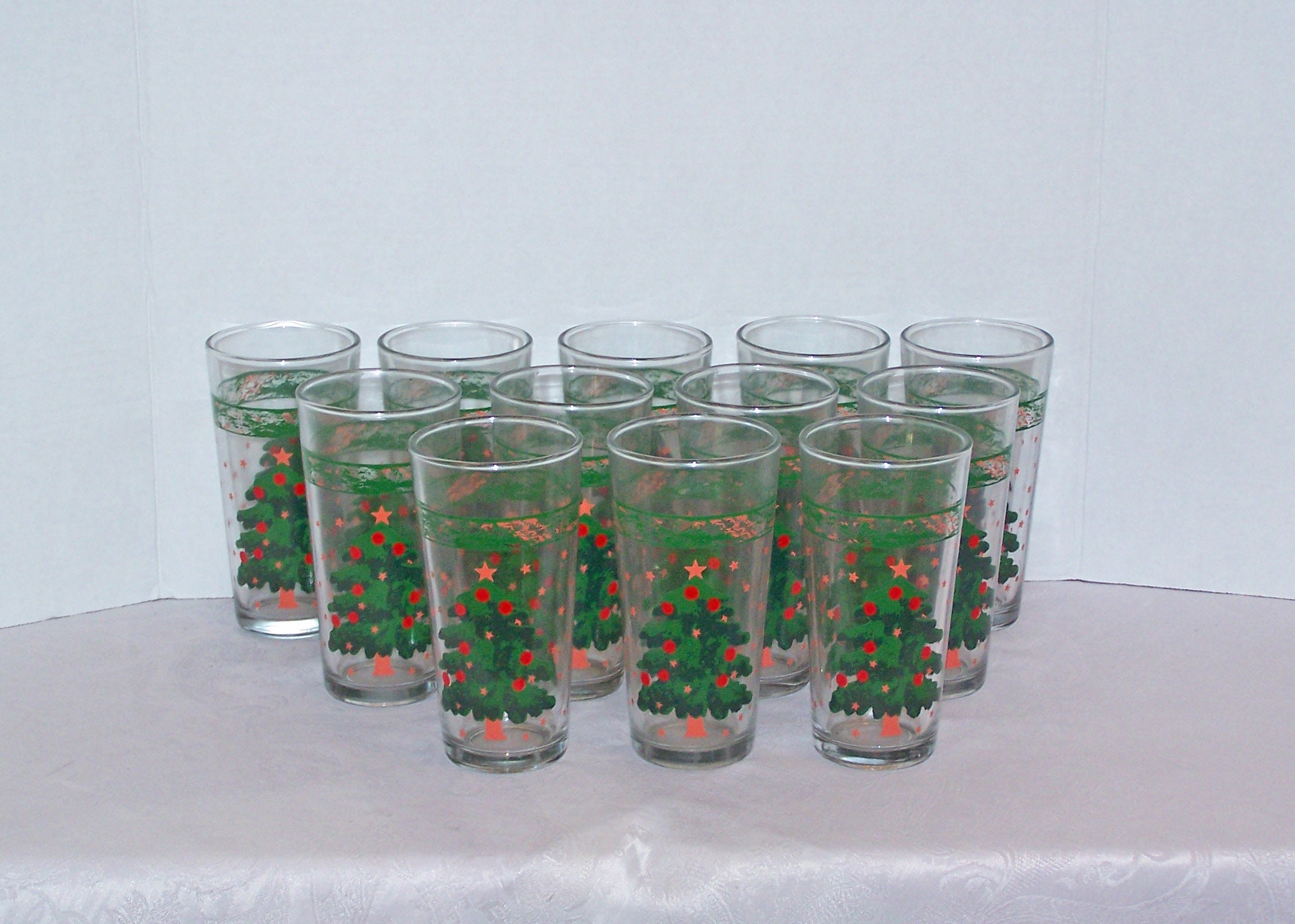Set of 10 Christmas Tree Glasses Trimmed with Gold Top Star Etsy
