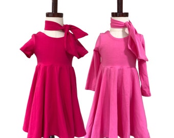 Pink Barbie Twirl Dress with scarf Option to add BARBIE