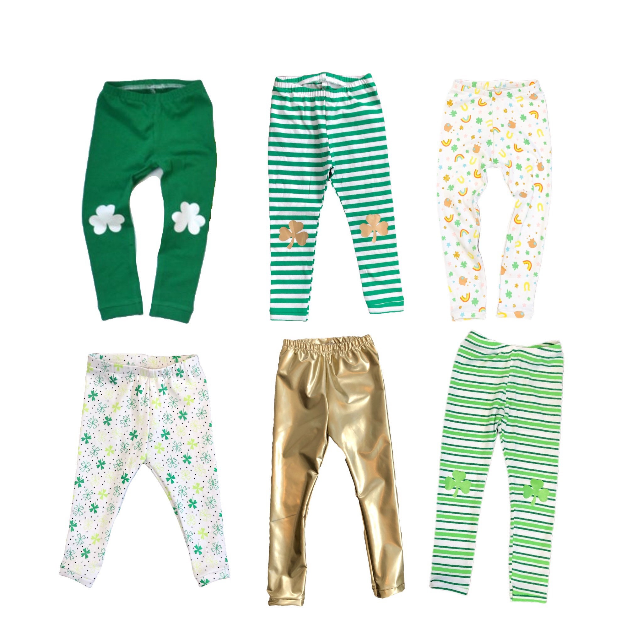 St Patricks Day Leggings Shamrock Leggings Striped Green Etsy
