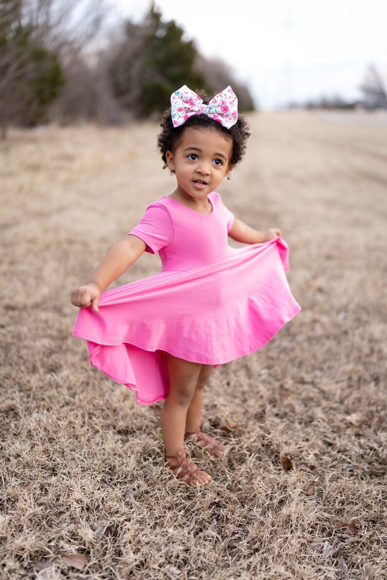 or HI LO Peplum girls toddlers and baby Twirl dress pink U-PICK style and sleeve length Peplum