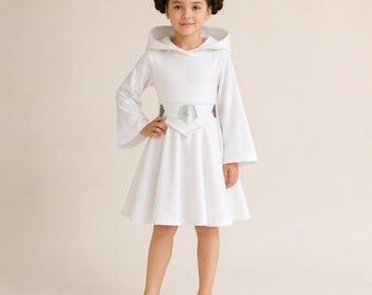 Galaxy Princess Twirl Dress | Hooded White Princess Costume | Space Adventure Dress | Girls Halloween Costume | Sci-Fi Inspired Twirl Dress