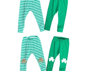 St Patricks Day Leggings, shamrock Leggings, striped Green Leggings, Baby, toddler, Kids Gold Leggings