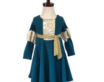 Merida brave Princess Twirl Dress with gold trim