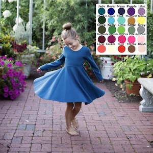 U PICK COLOR Long Sleeve Toddler Twirl Dress/ Baby Twirl Dress /Peplum Dress  / Gray / Black / Navy / Yellow / Pink / Burgundy / Mint