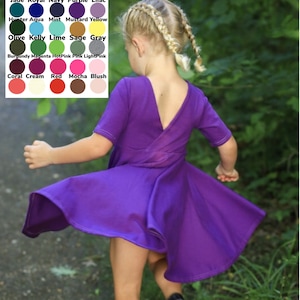 3/4 length sleeve U- PICK COLOR Toddler Twirl Dress Twirl dress Baby Twirl Dress  Gray  Black / Navy / Yellow / Pink / Burgundy / Mint