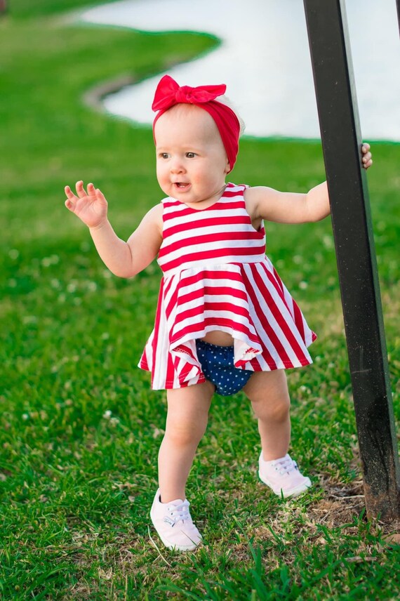 Red and white striped peplum top hotsell