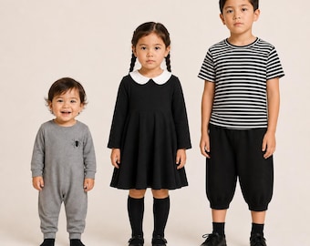 Black Twirl Dress | Gothic Girl Costume | Spooky Family Costume | Sibling Halloween Costume | Girls Halloween Dress OUTFIT ONLY