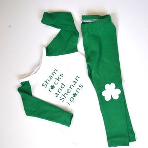 St Patricks Day Leggings, shamrock Leggings, striped Green Leggings, Baby, toddler, Kids Gold Leggings image 3