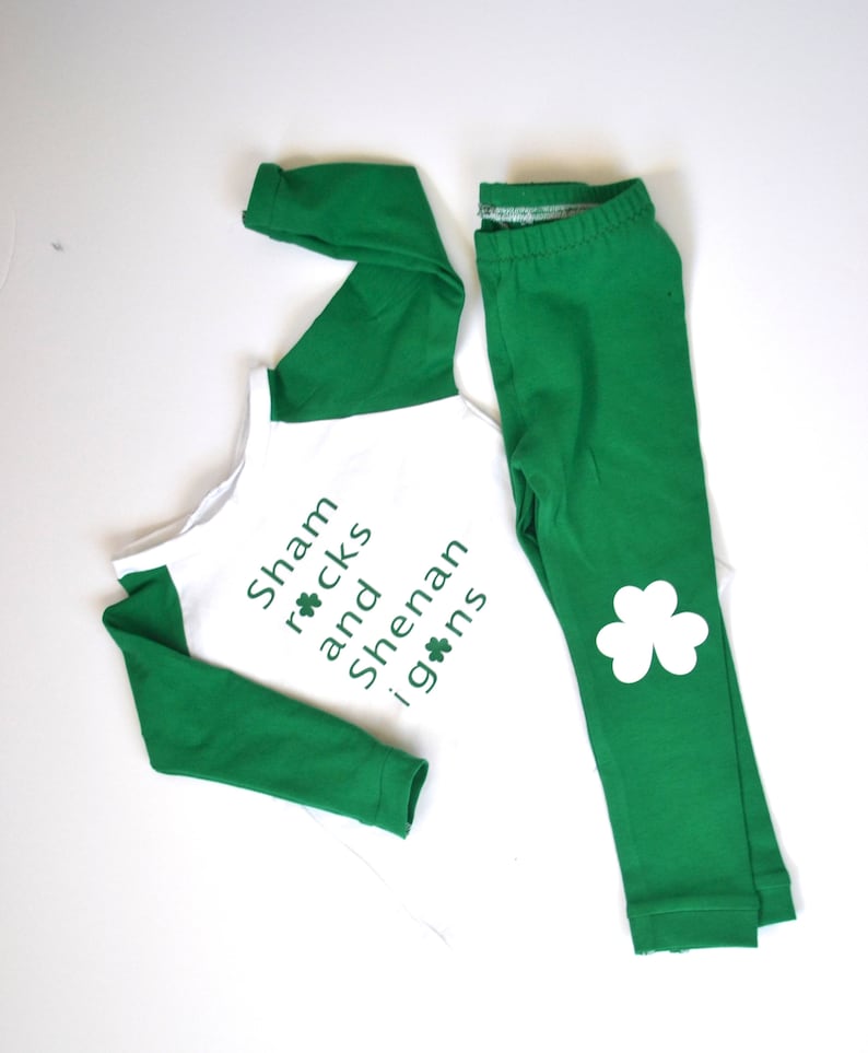 St Patricks Day Leggings, shamrock Leggings, striped Green Leggings, Baby, toddler, Kids Gold Leggings image 3