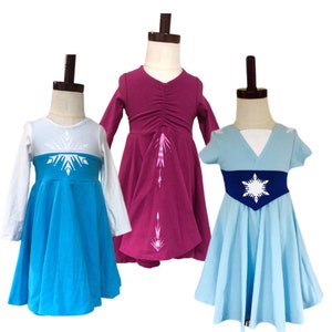 Frozen Elsa Princess Twirl Dress  Baby Blue, Aqua Dress, Pink Dress with glitter snowflake details