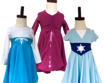 Frozen Elsa Princess Twirl Dress  Baby Blue, Aqua Dress, Pink Dress with glitter snowflake details