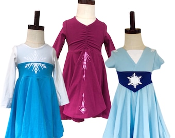 Inspired Frozen Character Inspired Elsa Princess Twirl Dress Baby Blue, Aqua Dress, Pink Dress with glitter snowflake details
