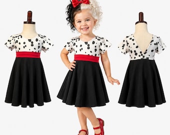 Inspired Dalmation Print Cruel la costume dress Dalmatians dress Twirl Dress OUTFIT ONLY