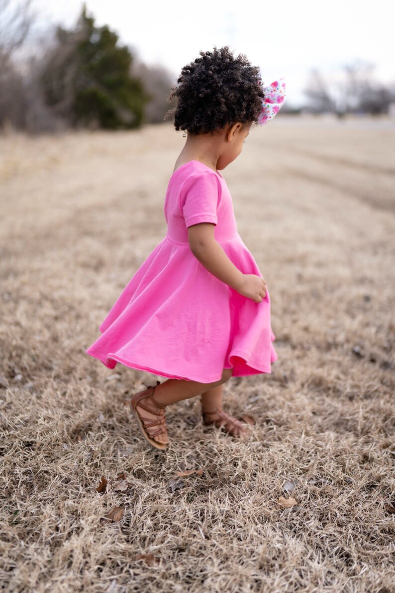 or HI LO Peplum girls toddlers and baby Twirl dress pink U-PICK style and sleeve length Peplum