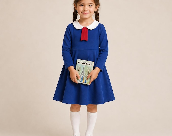 Madeline Inspired Blue or Yellow Dress Toddler Costume Storybook Dress Halloween Costume | Birthday Outfit (not included hat gloves or book)