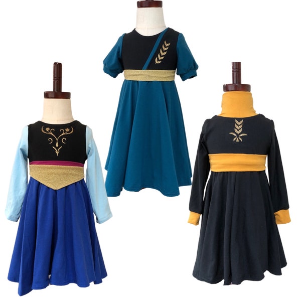 Frozen Anna Costumes Black Dress, Turquoise Dress, Royal blue Dress