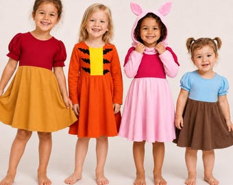 Inspired Pooh, Roo, Kanga, tiger, Piglet, Inspired Costume Twirl Dress Option to add name OUTFIT ONLY