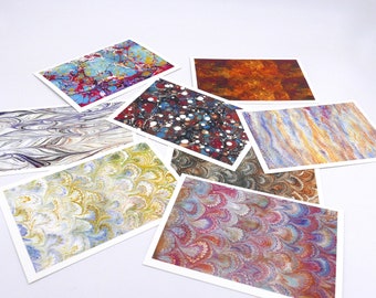8 cartes postales illustrées avec des reproductions de papier marbré - kit 2
