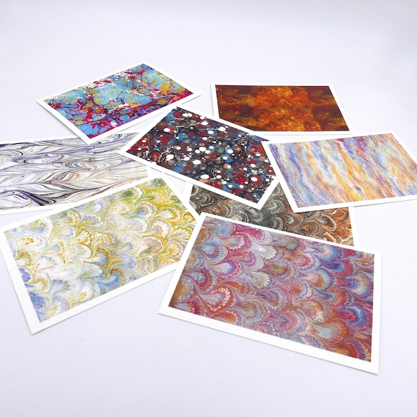 8 cartes postales illustrées avec des reproductions de papier marbré - kit 2