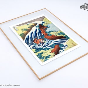 Hokusai's The Yoshitsune horse-washing falls at Yoshino, Izumi Province Impression fine art à bord frangé image 5