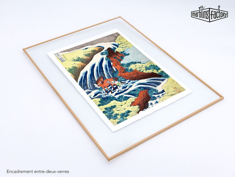 Hokusai's The Yoshitsune horse-washing falls at Yoshino, Izumi Province Impression fine art à bord frangé image 5