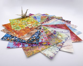 Marbled Origami paper   - 15x15cm - 40 sheets 40 patterns - special kit