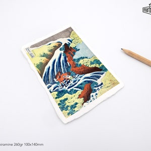 Hokusai's The Yoshitsune horse-washing falls at Yoshino, Izumi Province Impression fine art à bord frangé image 4